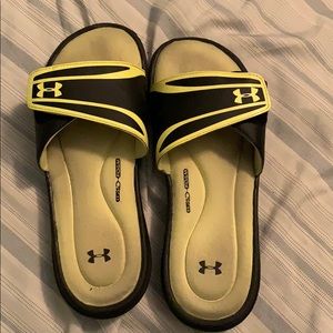 Green and Black UnderArmour slip on Sandals